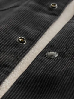 Charcoal Grey Corduroy Borg Lined Trucker Jacket