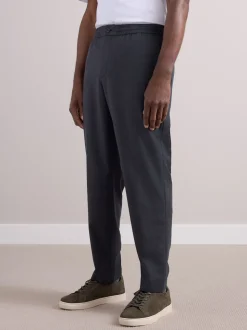 Charcoal Grey Elasticated Waist Wool Rich Textured Formal Trousers