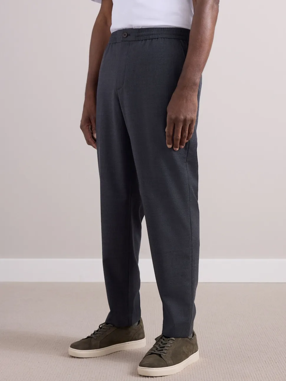 Charcoal Grey Elasticated Waist Wool Rich Textured Formal Trousers