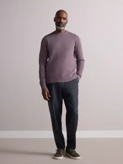 Charcoal Grey Elasticated Waist Wool Rich Textured Formal Trousers
