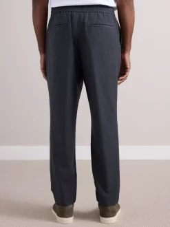 Charcoal Grey Elasticated Waist Wool Rich Textured Formal Trousers