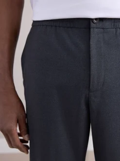 Charcoal Grey Elasticated Waist Wool Rich Textured Formal Trousers