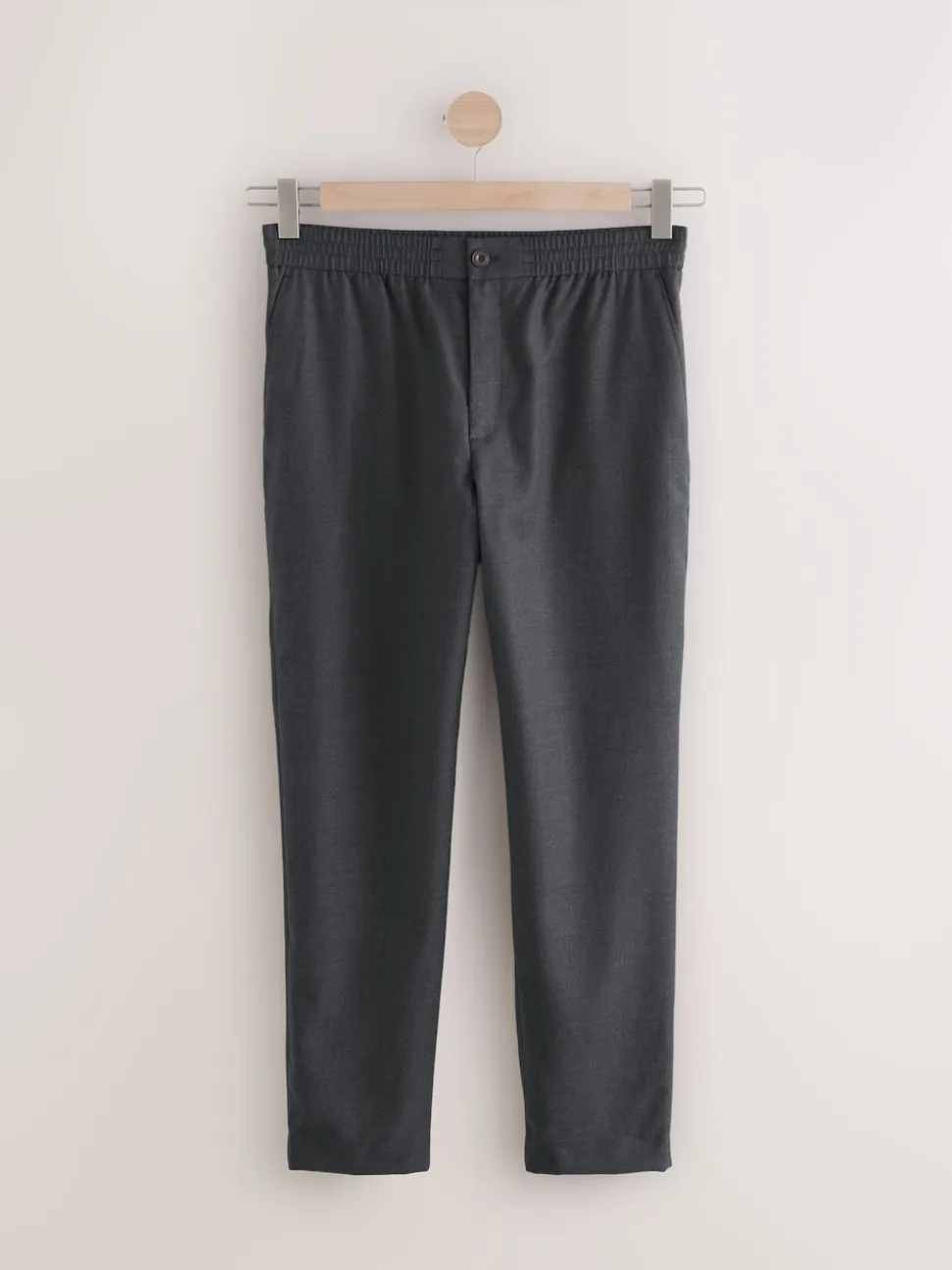 Charcoal Grey Elasticated Waist Wool Rich Textured Formal Trousers
