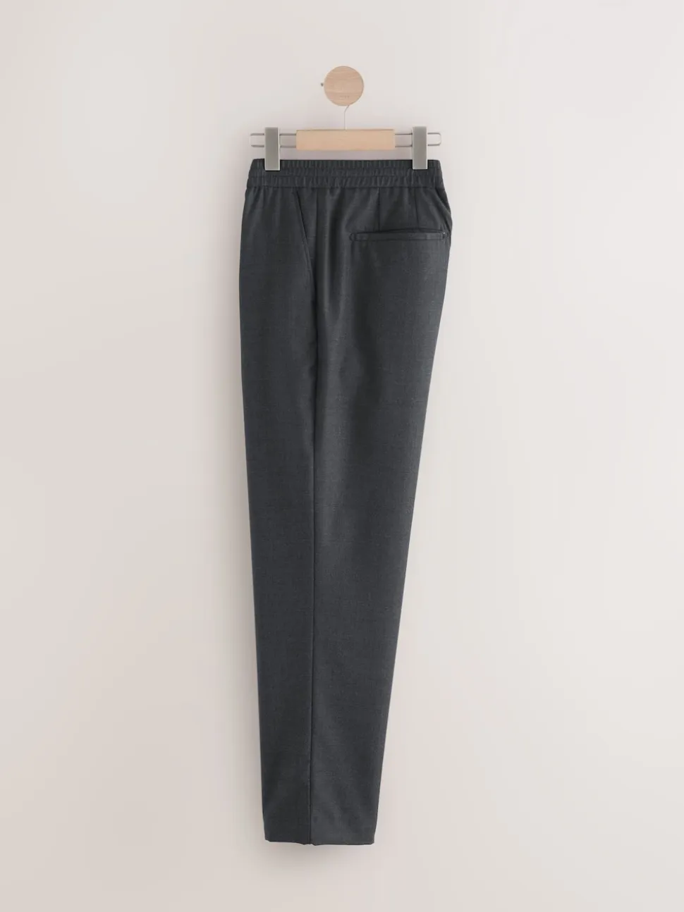 Charcoal Grey Elasticated Waist Wool Rich Textured Formal Trousers