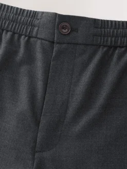 Charcoal Grey Elasticated Waist Wool Rich Textured Formal Trousers