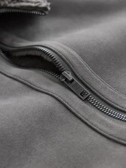 Charcoal Grey Faux Suede Borg Lined Jacket