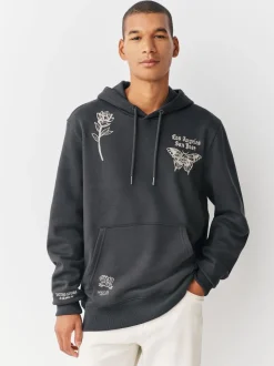 Charcoal Grey Graphic Print Hoodie