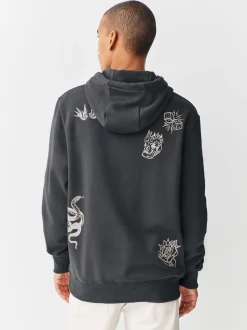 Charcoal Grey Graphic Print Hoodie