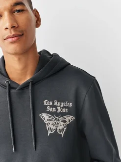 Charcoal Grey Graphic Print Hoodie
