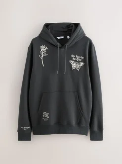 Charcoal Grey Graphic Print Hoodie