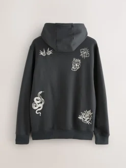 Charcoal Grey Graphic Print Hoodie