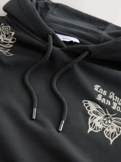 Charcoal Grey Graphic Print Hoodie
