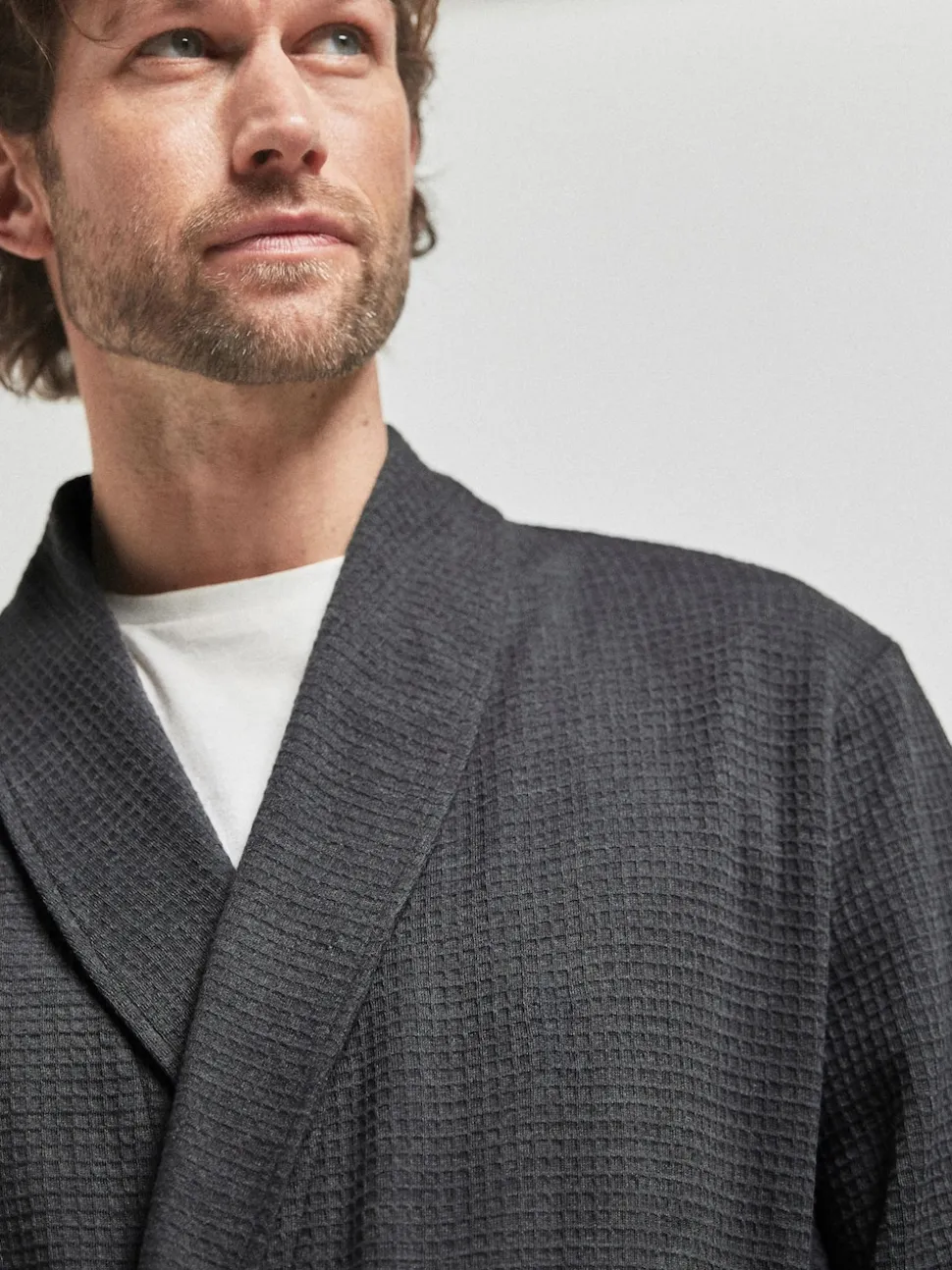 Charcoal Grey Lightweight Waffle Dressing Gown