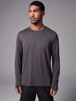 Charcoal Grey Long Sleeve Tee Active Gym Training Top