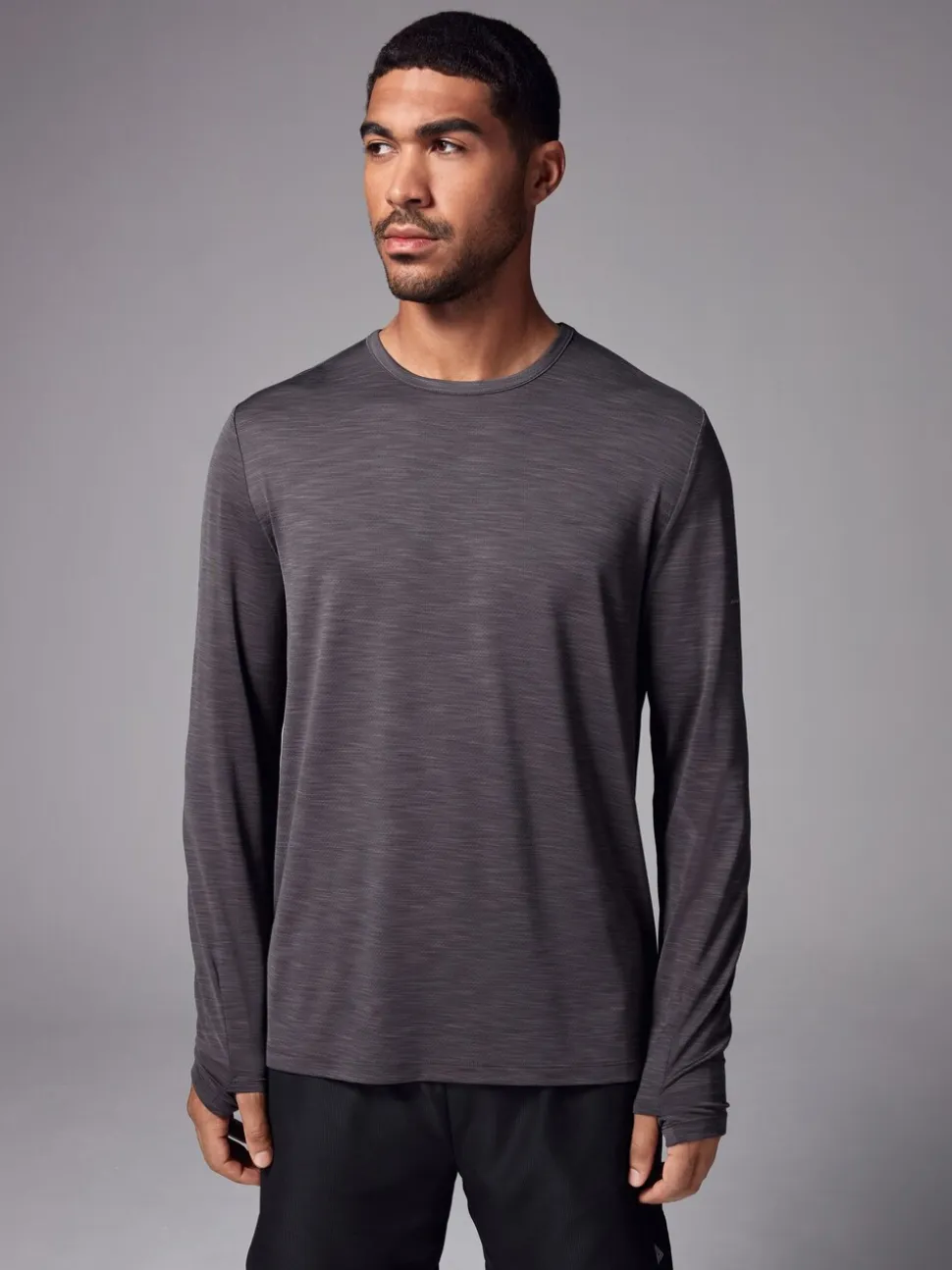 Charcoal Grey Long Sleeve Tee Active Gym Training Top