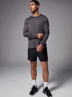 Charcoal Grey Long Sleeve Tee Active Gym Training Top