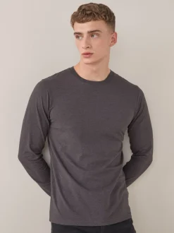 Charcoal Grey Marl Slim Fit Long Sleeve Crew Neck T-Shirt