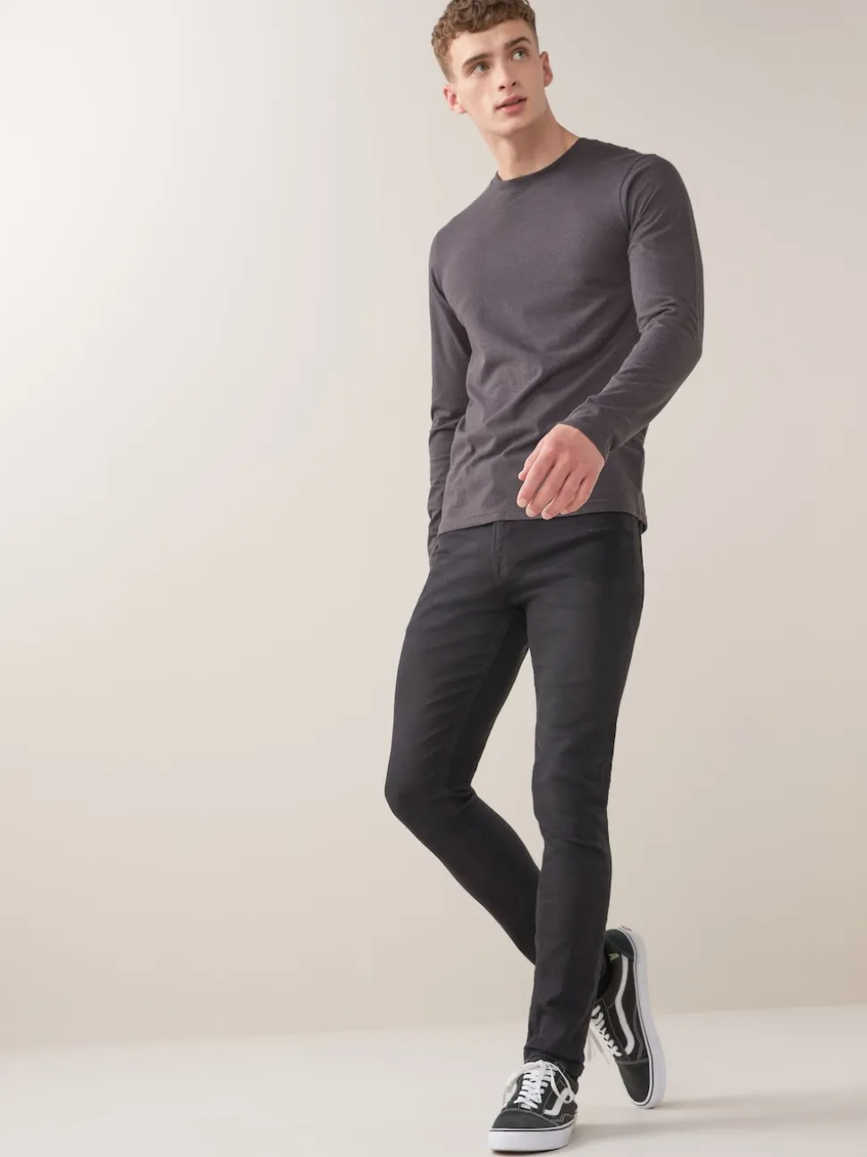 Charcoal Grey Marl Slim Fit Long Sleeve Crew Neck T-Shirt