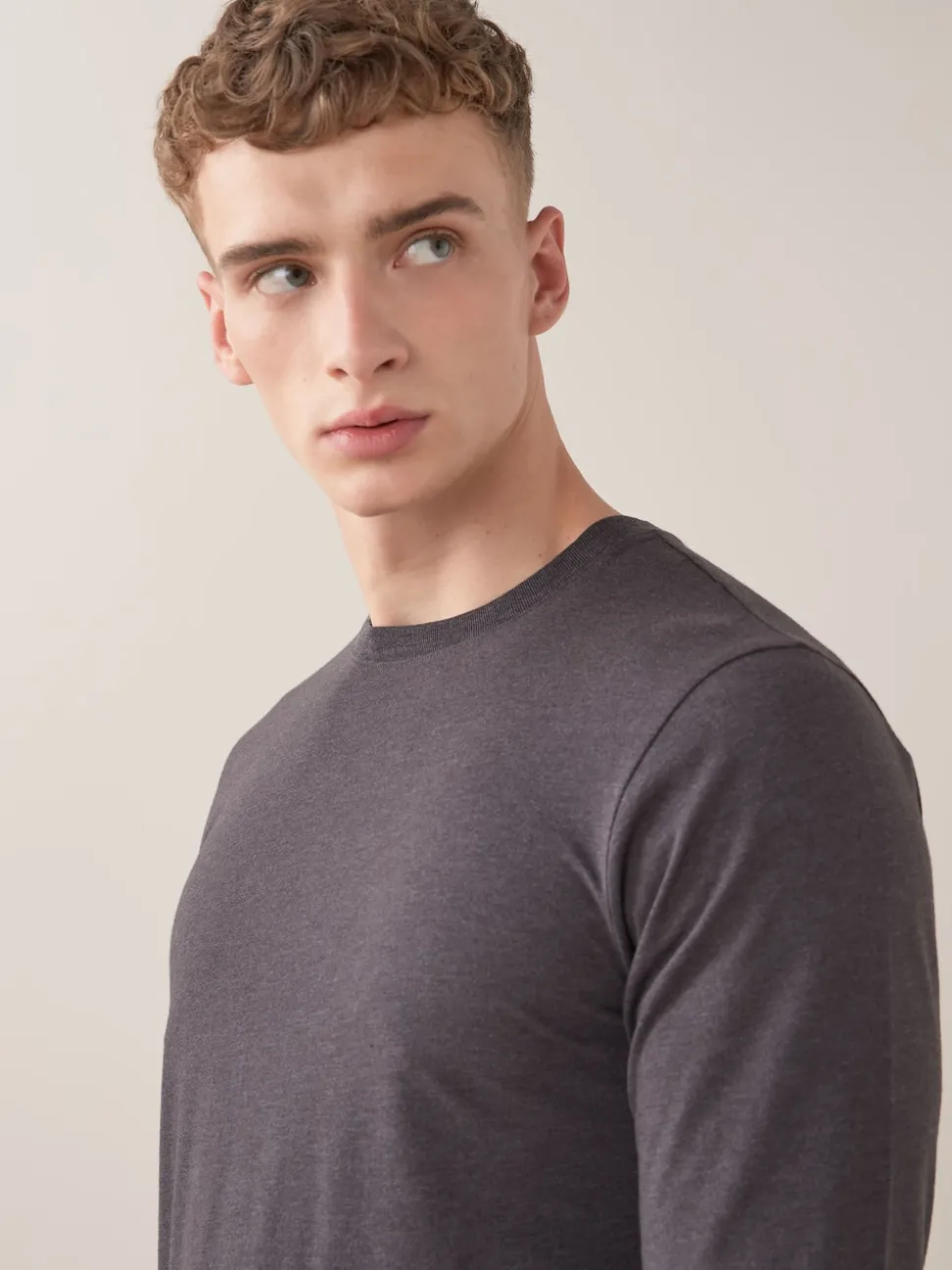 Charcoal Grey Marl Slim Fit Long Sleeve Crew Neck T-Shirt