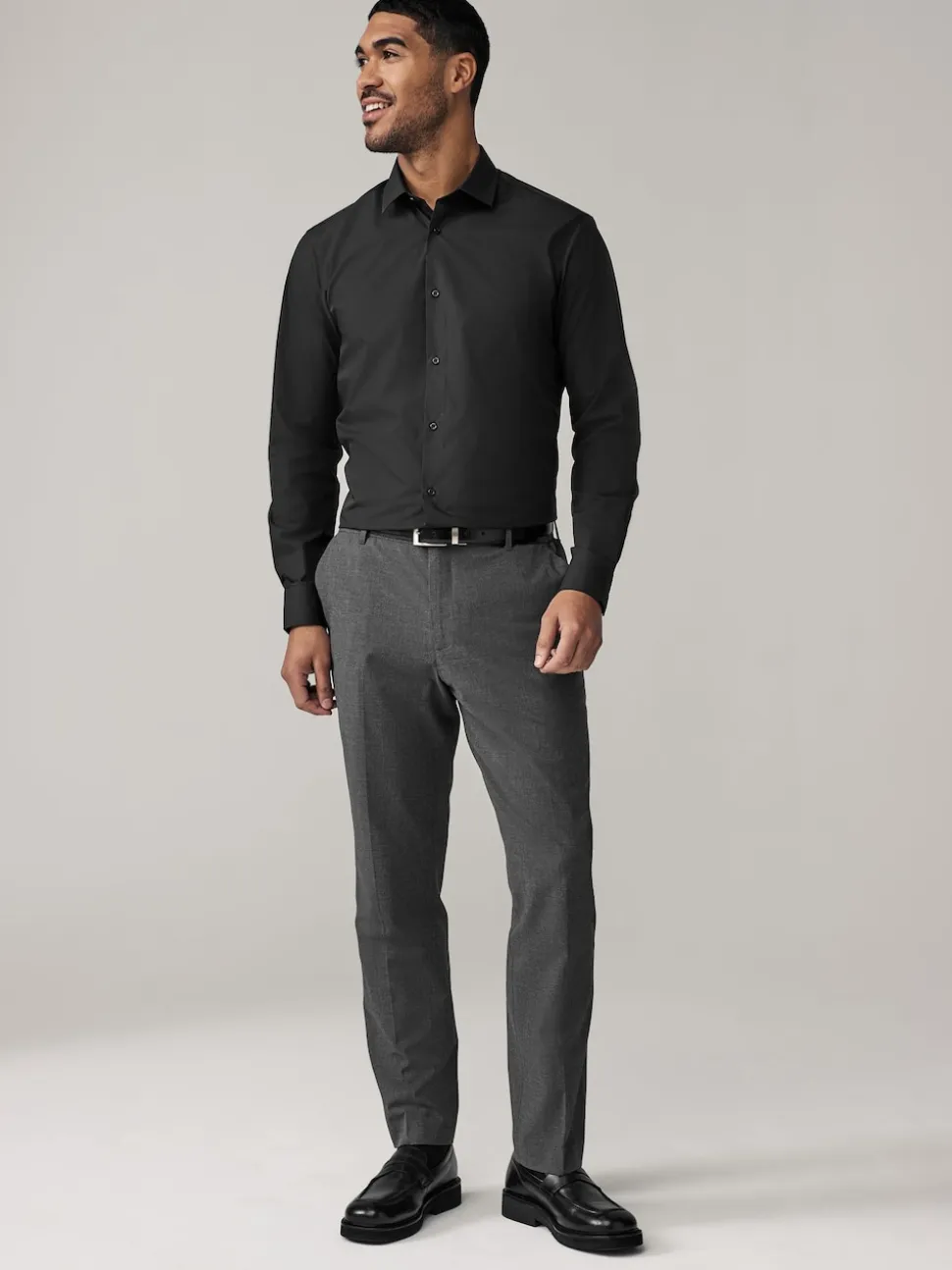 Charcoal Grey Muscle Fit Elasticated Waist Motionflex Stretch Smart Trousers