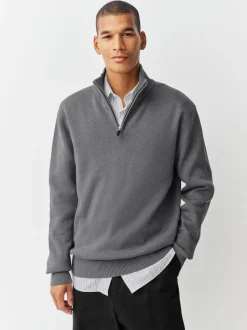 Charcoal Grey Plain N.Premium Regular Fit 100% Cotton Premium Quarter Zip Jumper