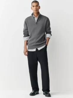Charcoal Grey Plain N.Premium Regular Fit 100% Cotton Premium Quarter Zip Jumper