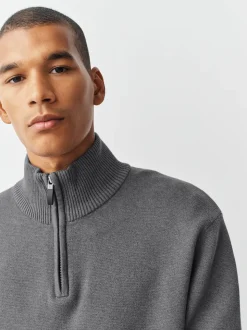 Charcoal Grey Plain N.Premium Regular Fit 100% Cotton Premium Quarter Zip Jumper
