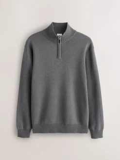 Charcoal Grey Plain N.Premium Regular Fit 100% Cotton Premium Quarter Zip Jumper