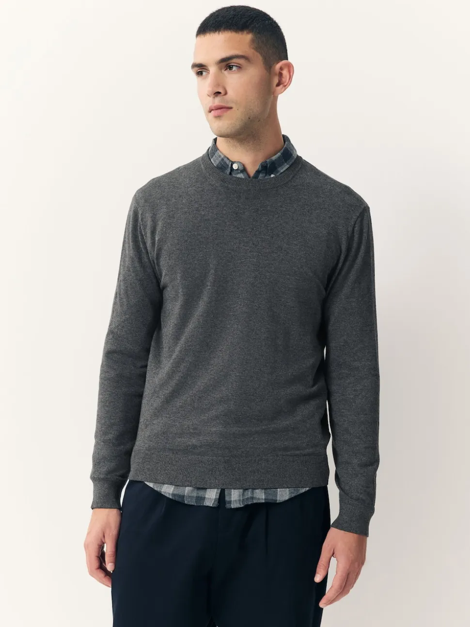 Charcoal Grey Plain Regular Fit Cotton Rich Crew Neck Jumper