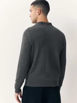 Charcoal Grey Plain Regular Fit Cotton Rich Crew Neck Jumper