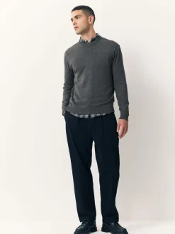 Charcoal Grey Plain Regular Fit Cotton Rich Crew Neck Jumper