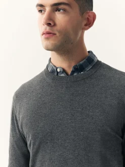 Charcoal Grey Plain Regular Fit Cotton Rich Crew Neck Jumper