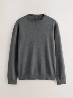 Charcoal Grey Plain Regular Fit Cotton Rich Crew Neck Jumper