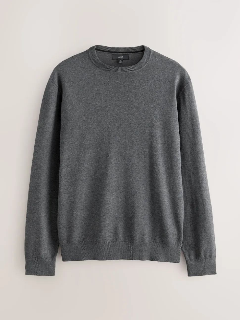 Charcoal Grey Plain Regular Fit Cotton Rich Crew Neck Jumper