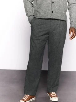 Charcoal Grey Regular Fit Smart Brushed Cotton Textured Trousers