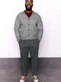 Charcoal Grey Regular Fit Smart Brushed Cotton Textured Trousers