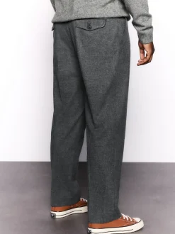 Charcoal Grey Regular Fit Smart Brushed Cotton Textured Trousers
