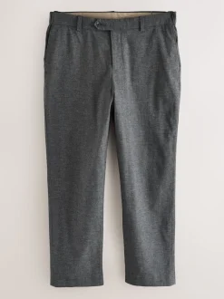 Charcoal Grey Regular Fit Smart Brushed Cotton Textured Trousers