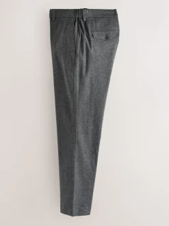 Charcoal Grey Regular Fit Smart Brushed Cotton Textured Trousers