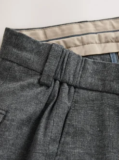 Charcoal Grey Regular Fit Smart Brushed Cotton Textured Trousers
