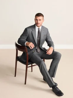 Charcoal Grey Regular Fit Signature Marzotto 100% Italian Wool Herringbone Suit Jacket