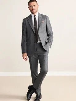 Charcoal Grey Regular Fit Signature Marzotto 100% Italian Wool Herringbone Suit Trousers