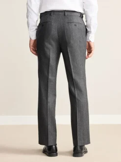 Charcoal Grey Regular Fit Signature Marzotto 100% Italian Wool Herringbone Suit Trousers