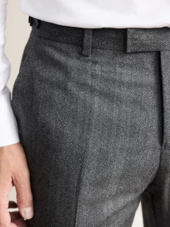Charcoal Grey Regular Fit Signature Marzotto 100% Italian Wool Herringbone Suit Trousers