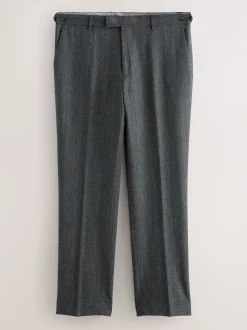 Charcoal Grey Regular Fit Signature Marzotto 100% Italian Wool Herringbone Suit Trousers