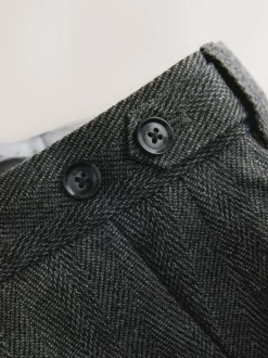 Charcoal Grey Regular Fit Signature Marzotto 100% Italian Wool Herringbone Suit Trousers