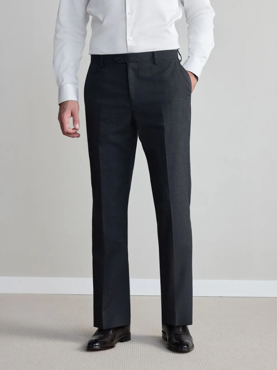 Charcoal Grey Regular Fit Signature Nova Fides 100% Italian Wool Suit Trousers