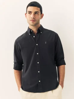 Charcoal Grey Regular Fit Long Sleeve Oxford Shirt