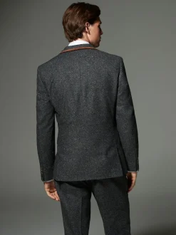 Charcoal Grey Regular Fit Wool Blend Trimmed Suit Jacket