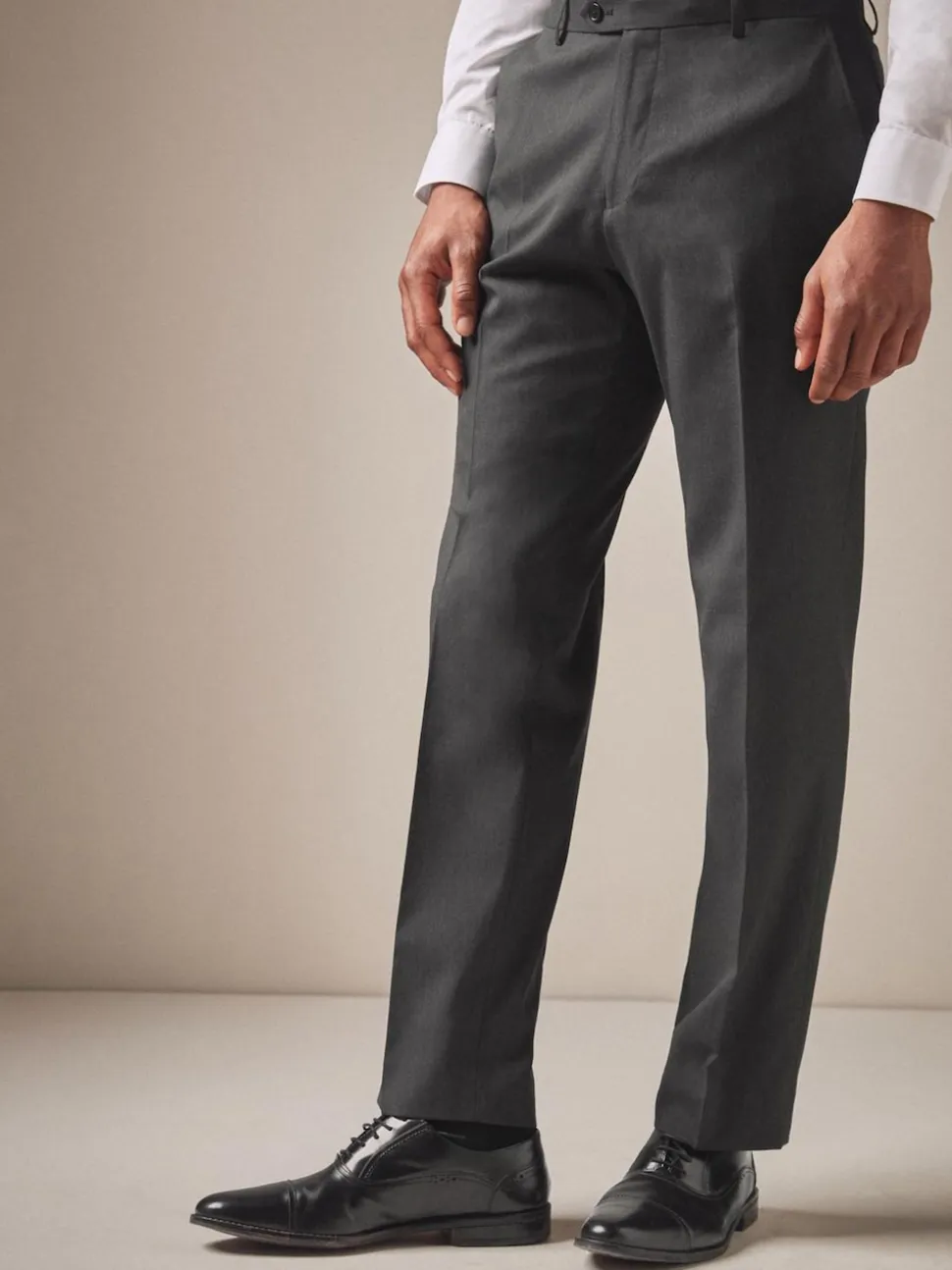 Charcoal Grey Regular Fit Stretch Smart Trousers